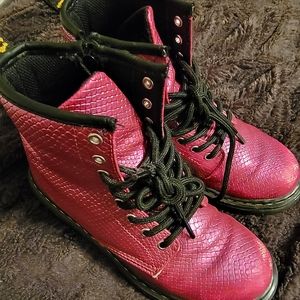 Kids Dr. Marten Pink Snake Combat Boots